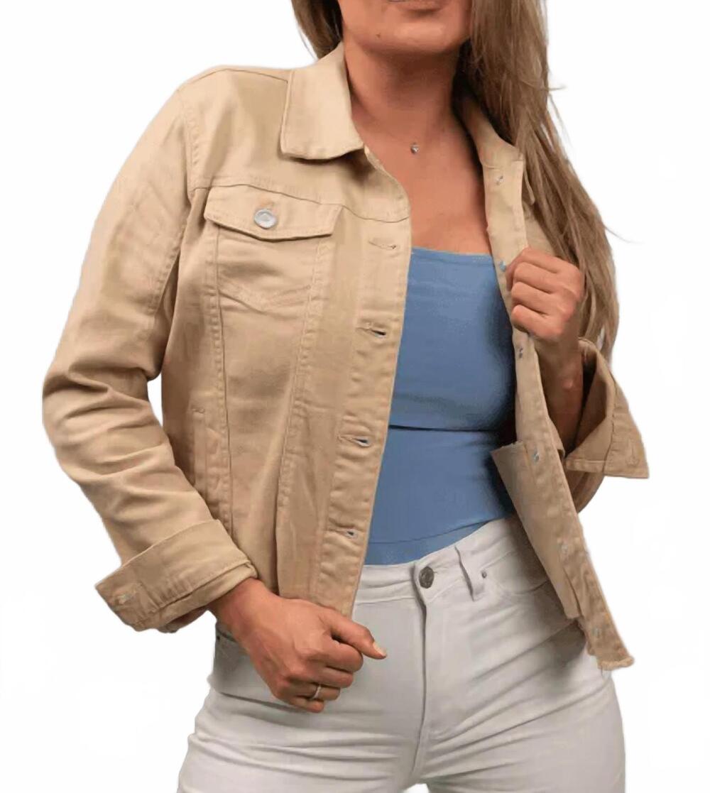 NEW BACCINI spring fling denim jacket in tan